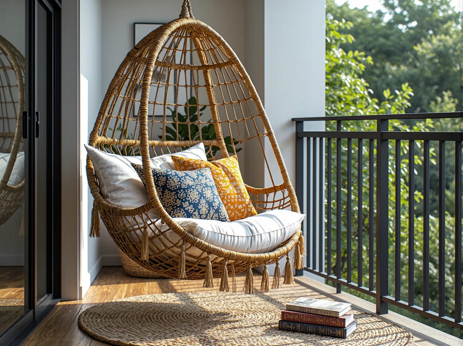 Dodatki boho na taras: makramy, poduszki i tekstylia tworzące klimat hygge.