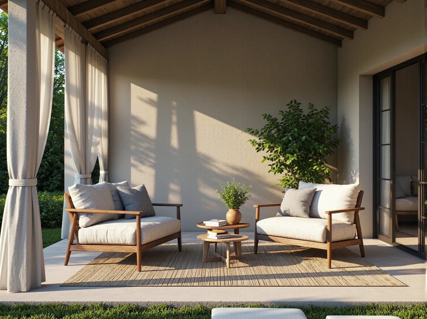 Dekoracyjne sznury żarówek LED ozdabiające wejście do białej altany.