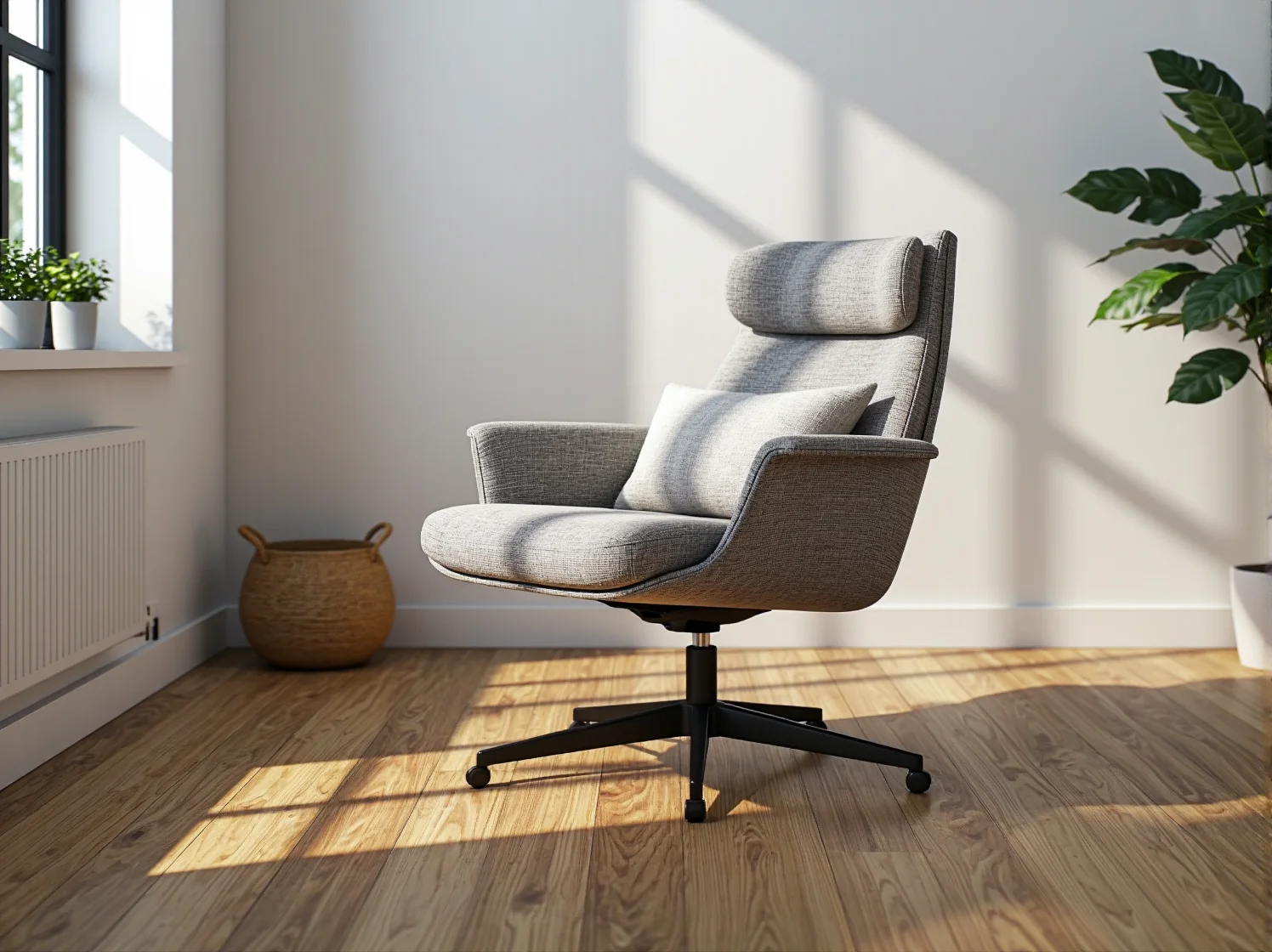 Kącik do pracy w stylu skandynawskim z naturalnymi dodatkami, tworzący przytulną atmosferę.