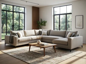 Narożnik modułowy beżowo-szary z miękkimi poduszkami oparcia