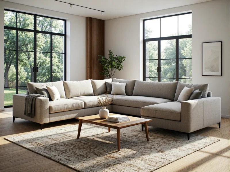 Narożnik modułowy beżowo-szary z miękkimi poduszkami oparcia