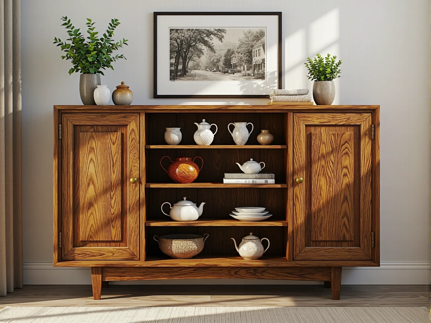 Kuchnia retro z drewnianymi szafkami i blatami z naturalnego kamienia.