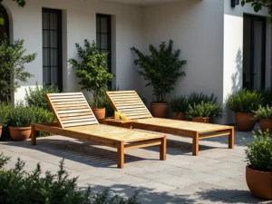 Drewniane leżaki ogrodowe z regulowanym oparciem z drewna tekowego