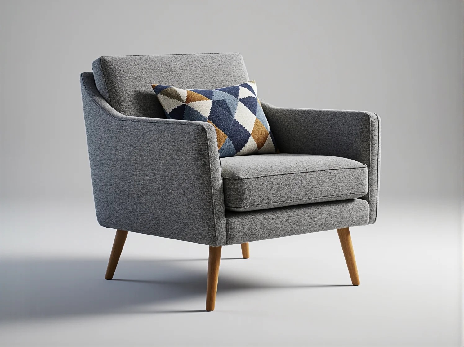 Kompaktowy fotel na smukłych, drewnianych nogach, który nie przytłacza wnętrza i pasuje do małego salonu.