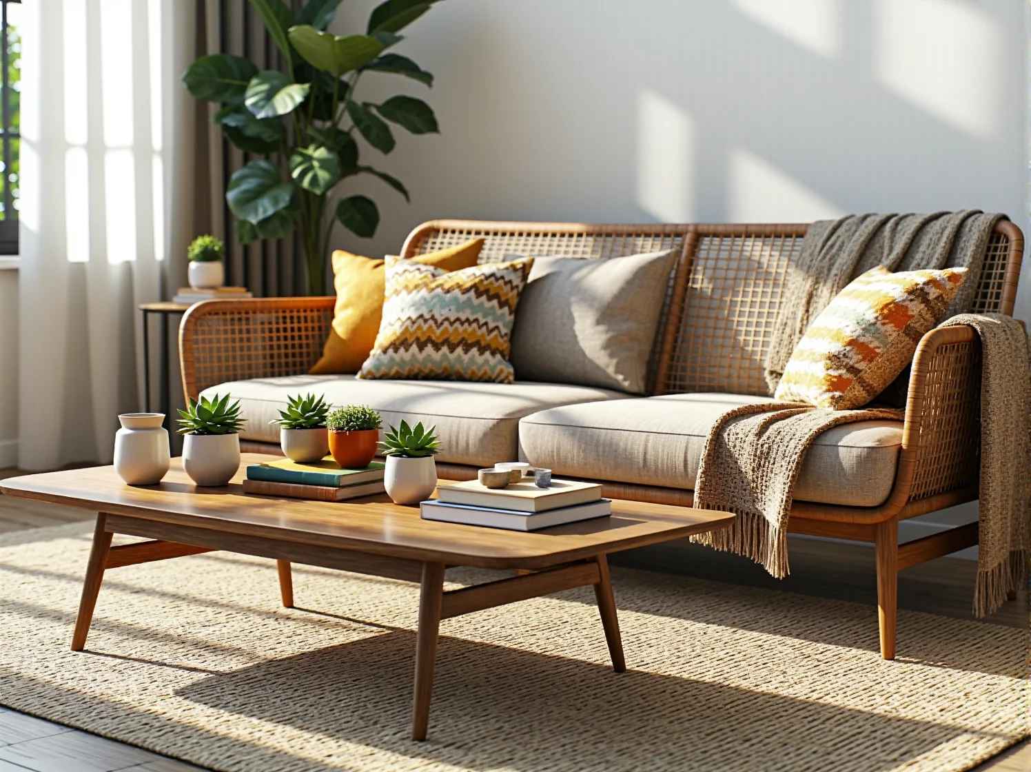 Drewniane krzesła vintage na minimalistycznym tarasie urządzonym w jasnych, skandynawskich kolorach.