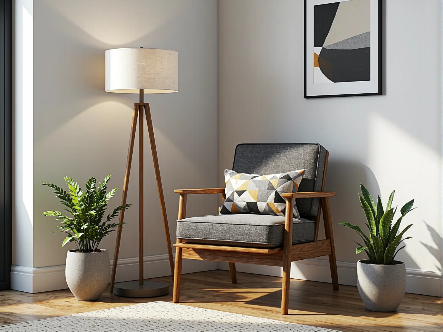 Nowoczesny, minimalistyczny fotel jako funkcjonalny i estetyczny mebel do małego, jasnego salonu.