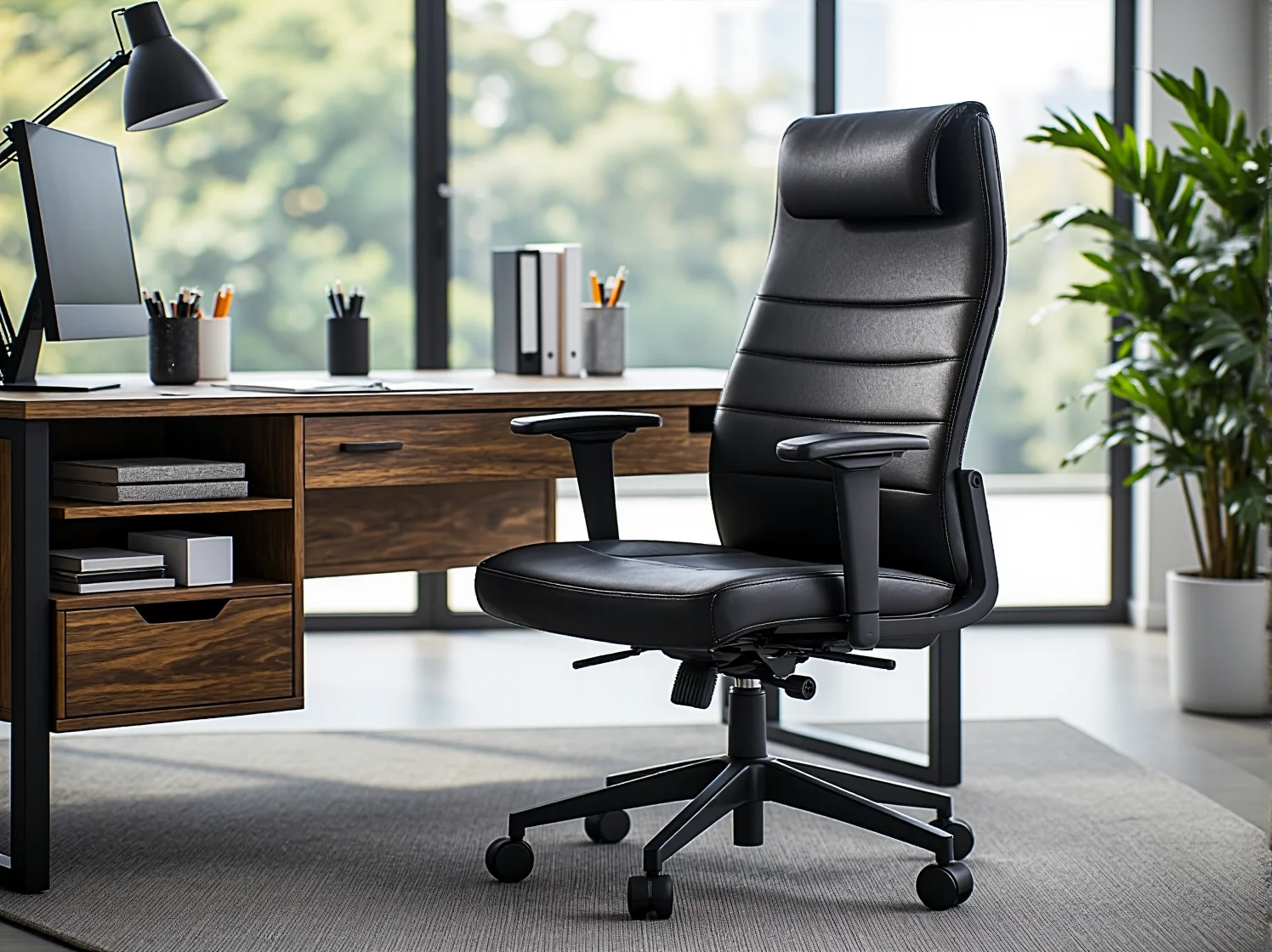 Prawidłowa postawa przy biurku na ergonomicznym krześle do pracy przy komputerze.