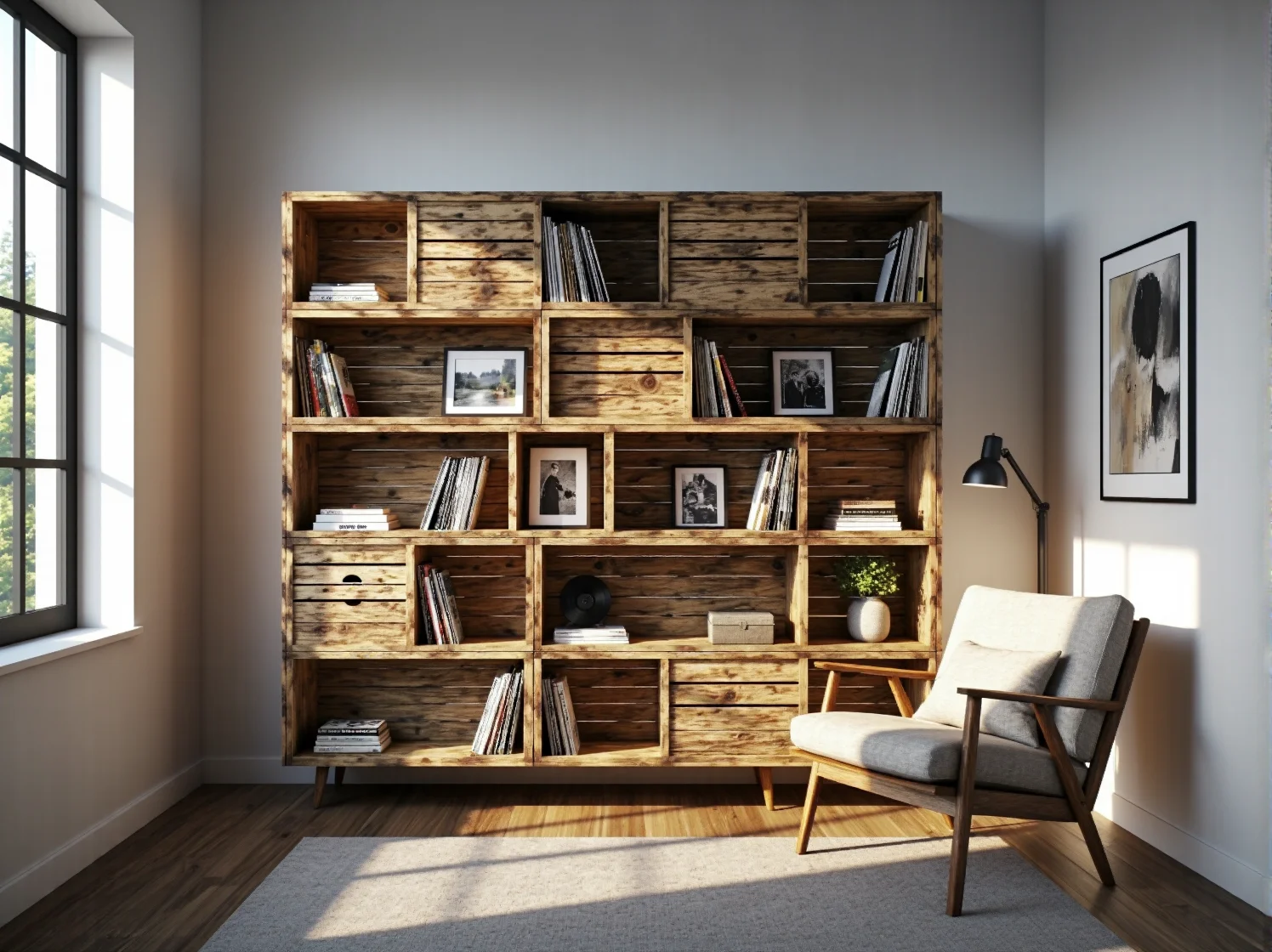 Unikalny regał biblioteczny z europalet z recyklingu – stylowy i przyjazny dla środowiska wybór.