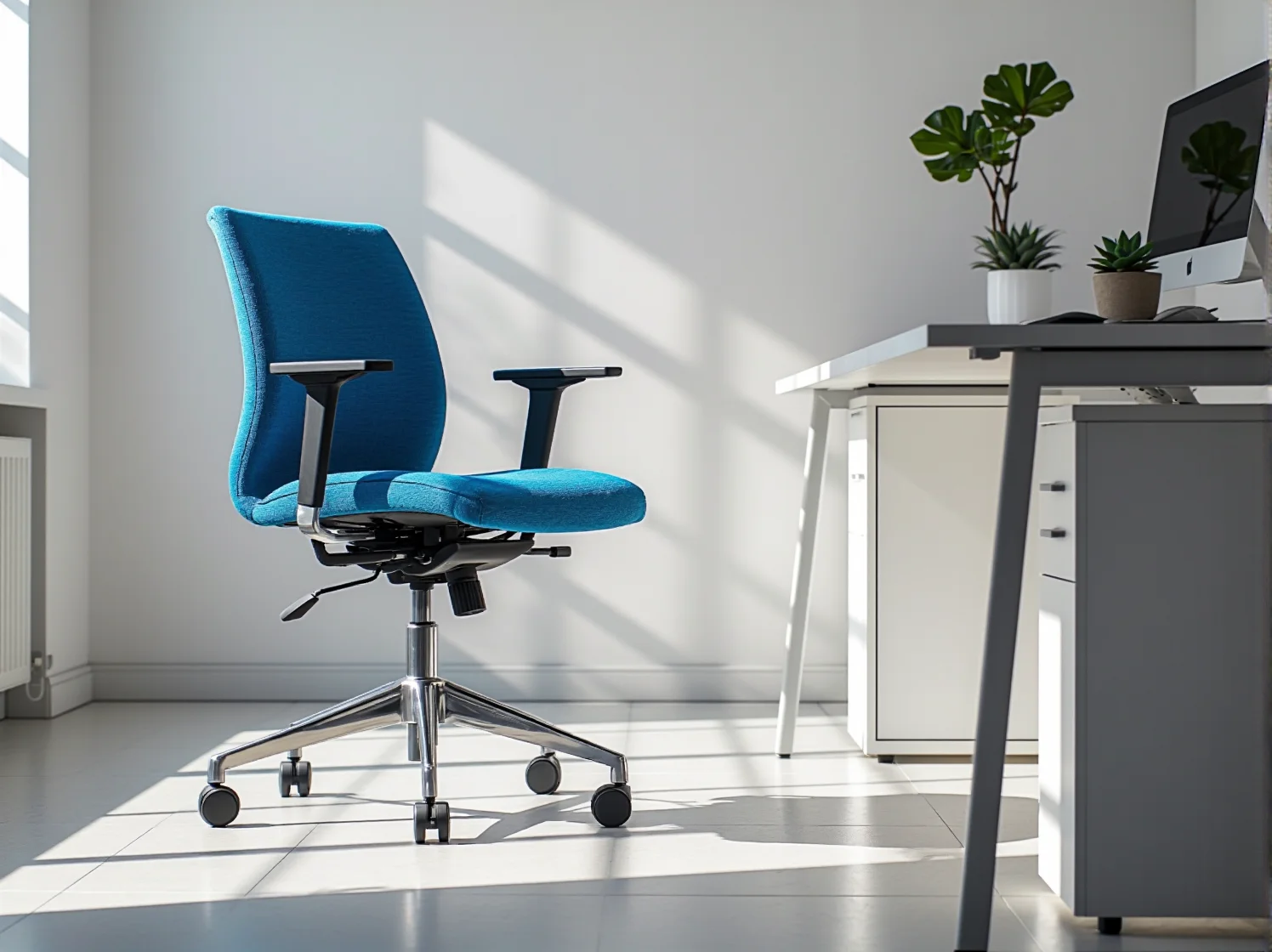 Różne rodzaje foteli ergonomicznych z funkcją regulacji wysokości i podłokietników.