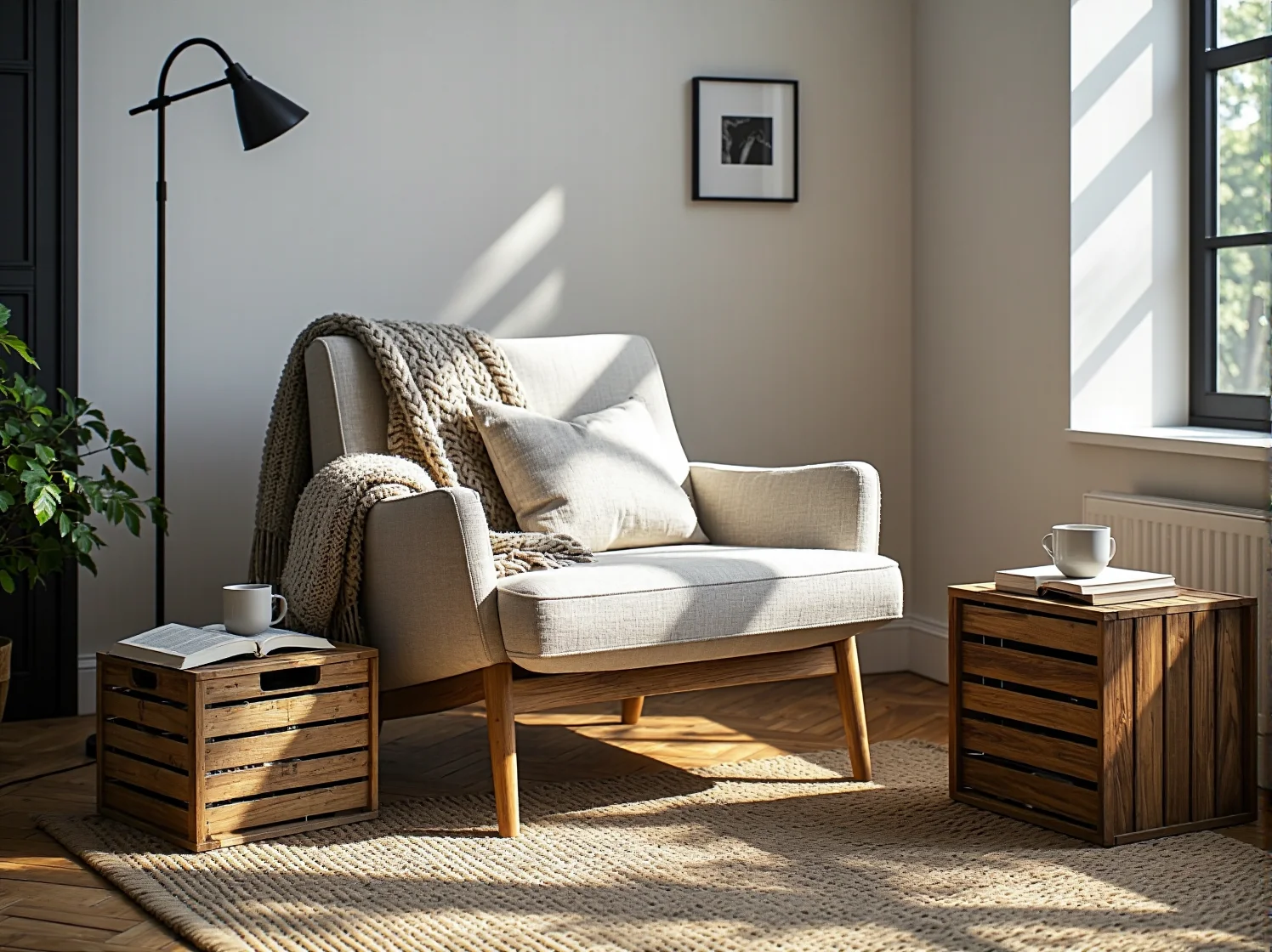 Rustykalna sypialnia z łóżkiem z certyfikowanego drewna i lnianą pościelą