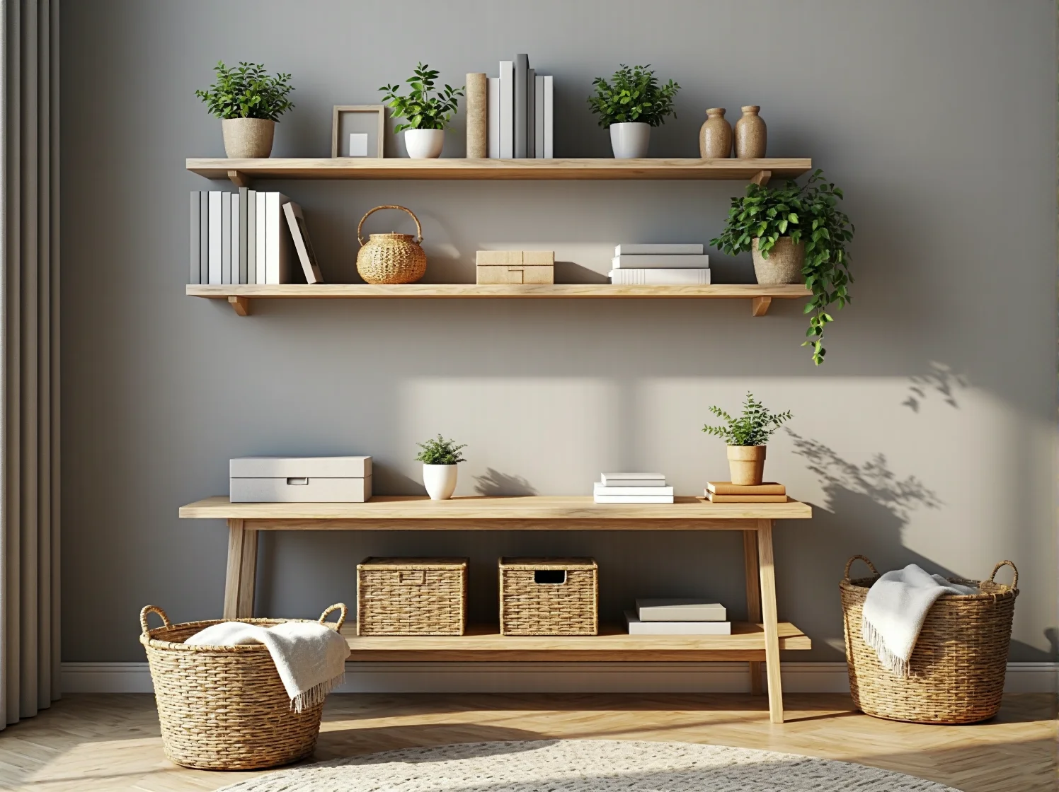 Ergonomiczne krzesło i proste biurko – kluczowe meble w skandynawskiej aranżacji miejsca do pracy.