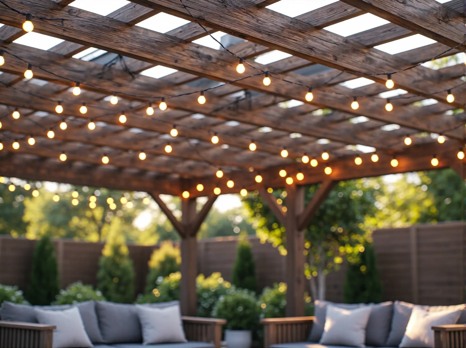 Stojące lampy solarne rozmieszczone wzdłuż ścieżki ogrodowej prowadzącej do altany. Energooszczędne oświetlenie ogrodu.