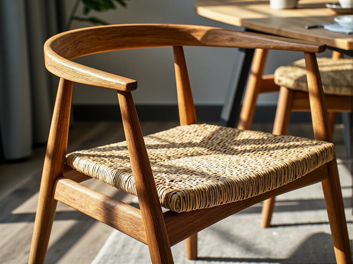 Ekologiczny stół z litego drewna z certyfikatem FSC w jadalni w stylu zrównoważonym.