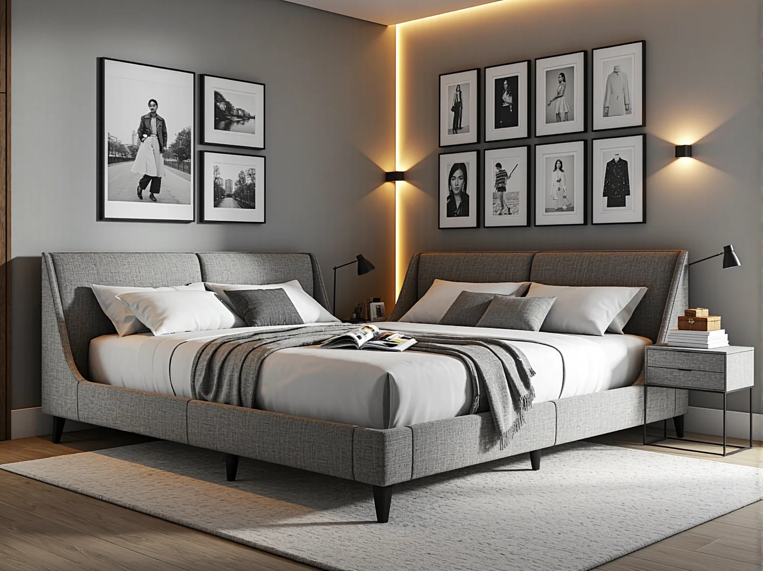Stylowe łóżko glamour na małą przestrzeń – pikowane wezgłowie w luksusowym wydaniu.