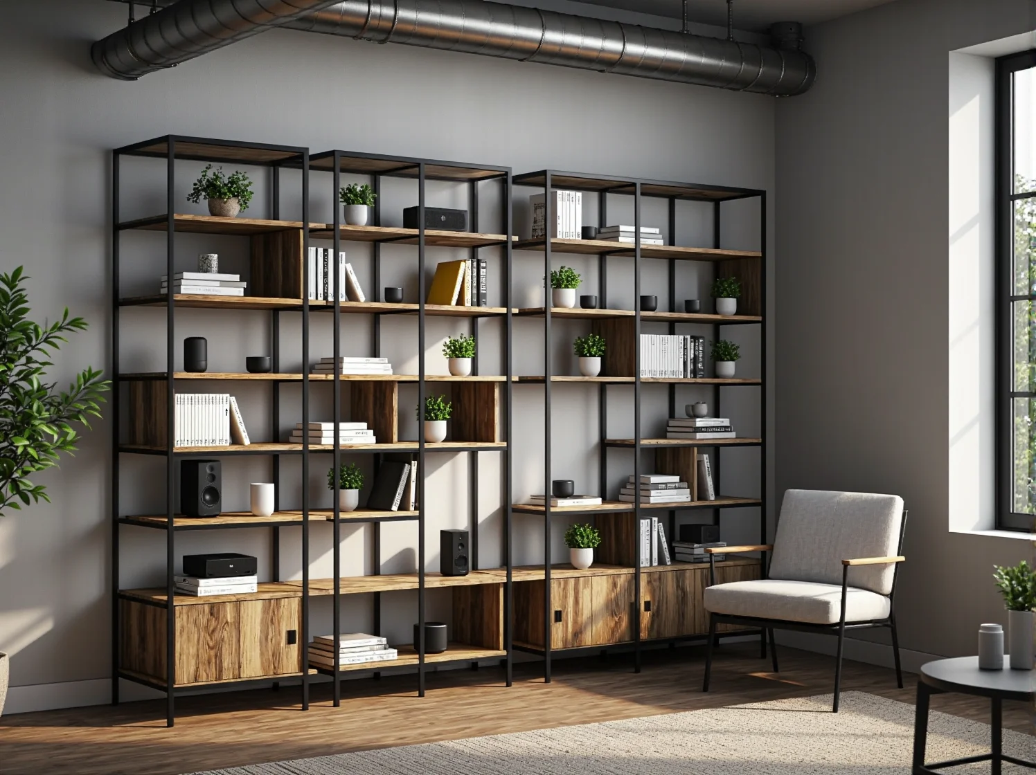 System audio i TV wkomponowane w industrialną przestrzeń z cegłą, metalem i drewnem. Funkcjonalność i styl.