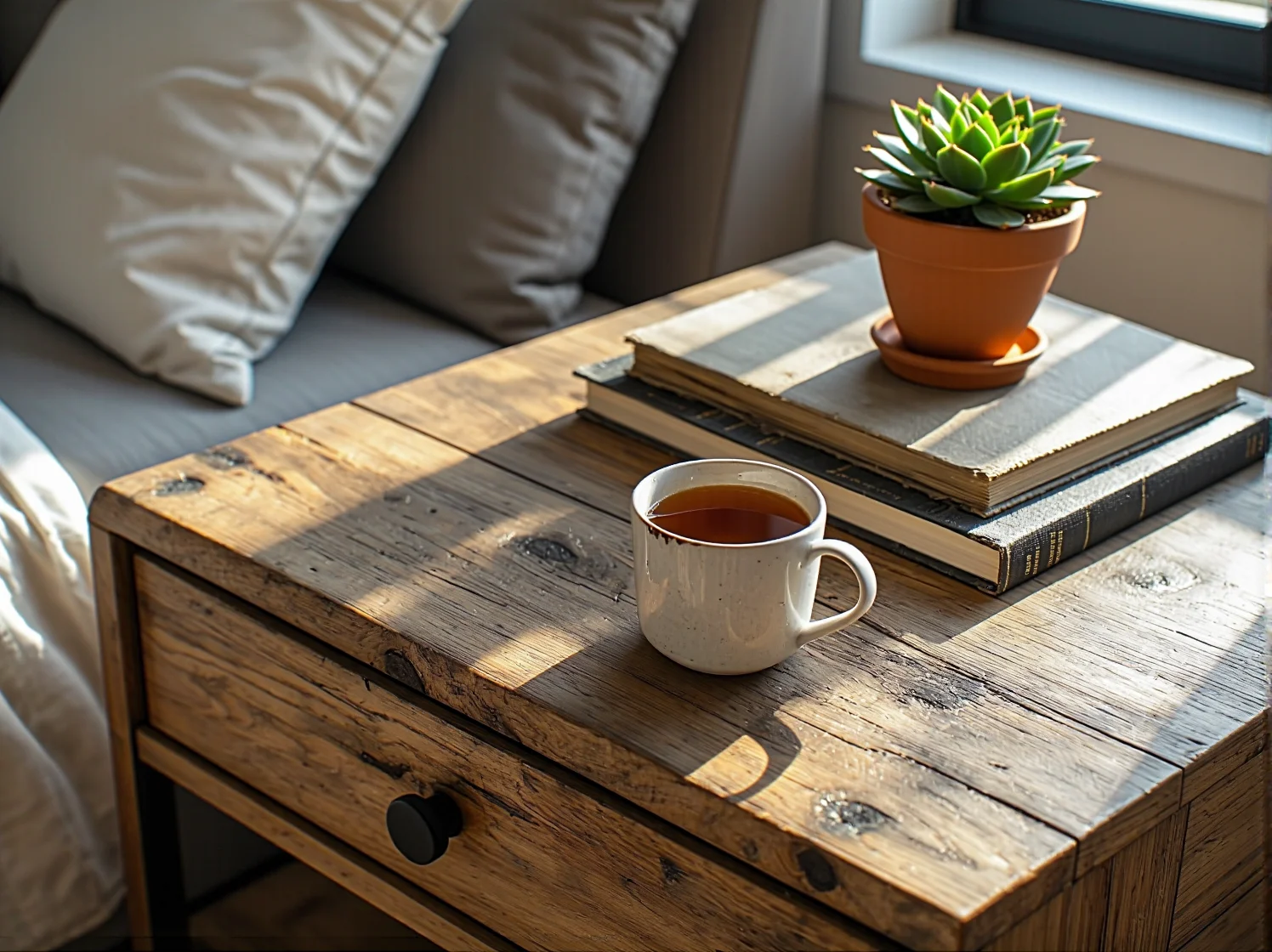 Zabezpieczanie powierzchni drewnianego stolika nocnego DIY olejem.